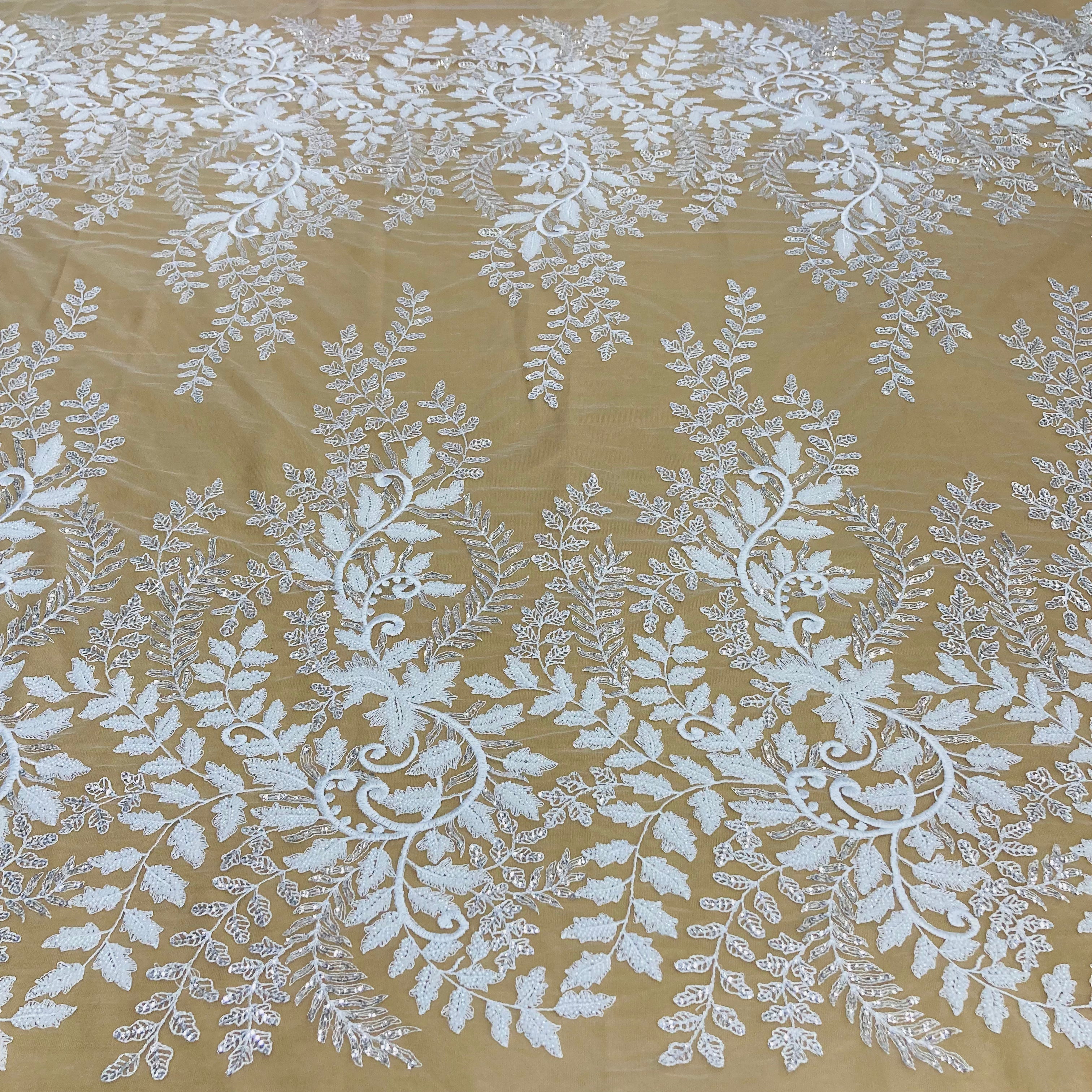 Beaded & Sequined Lace Fabric Embroidered on 100% Polyester Net Mesh | Lace USA - GD-67216